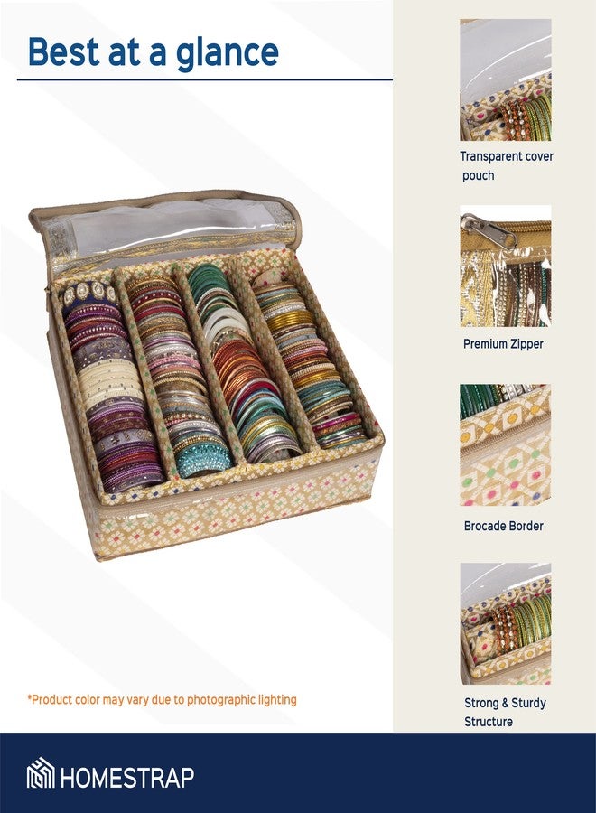 HomeStrap 4 Rod Brocade Design Bangle Set Storage Box Organizer (Golden) - Image 2